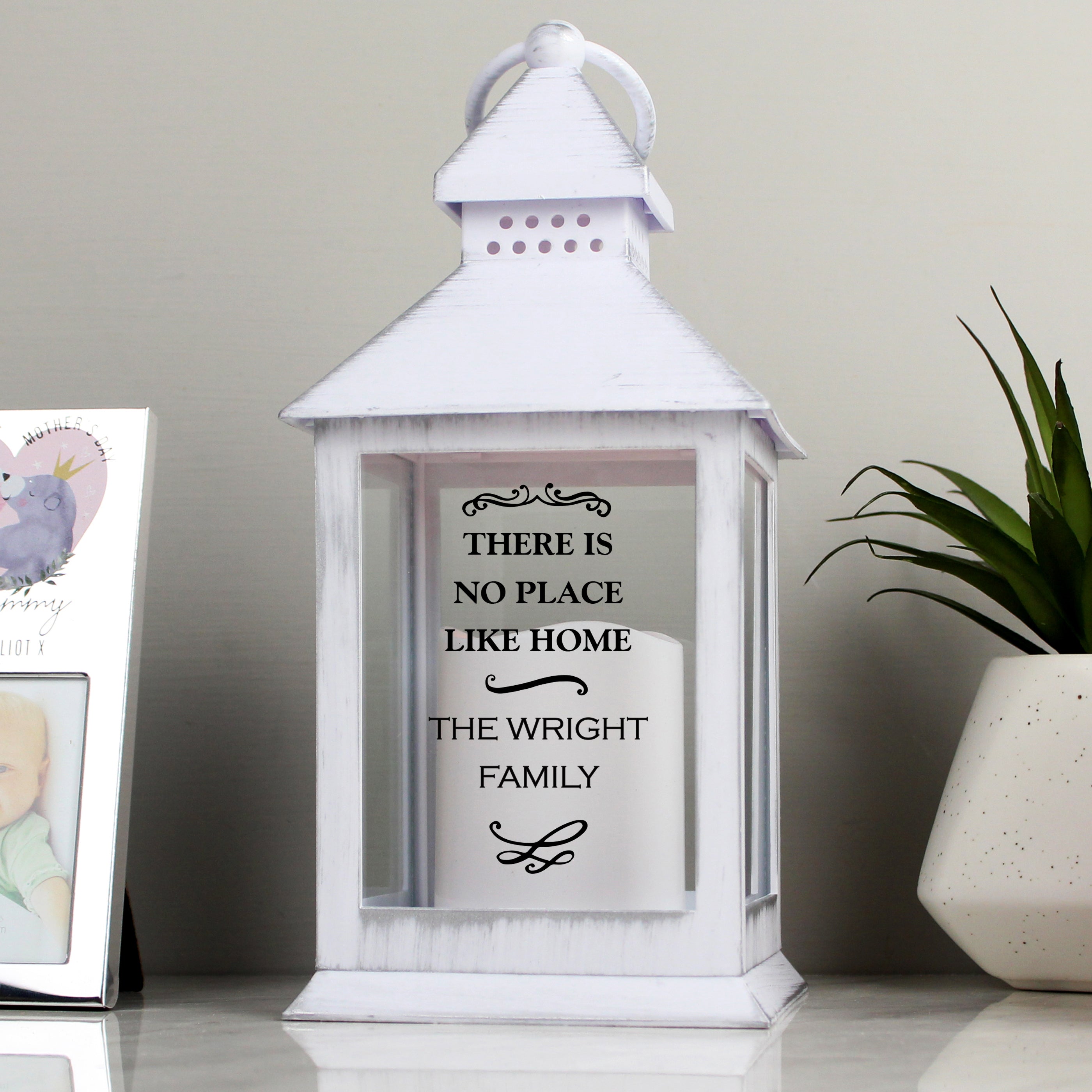 Personalised Antique Scroll White Lantern