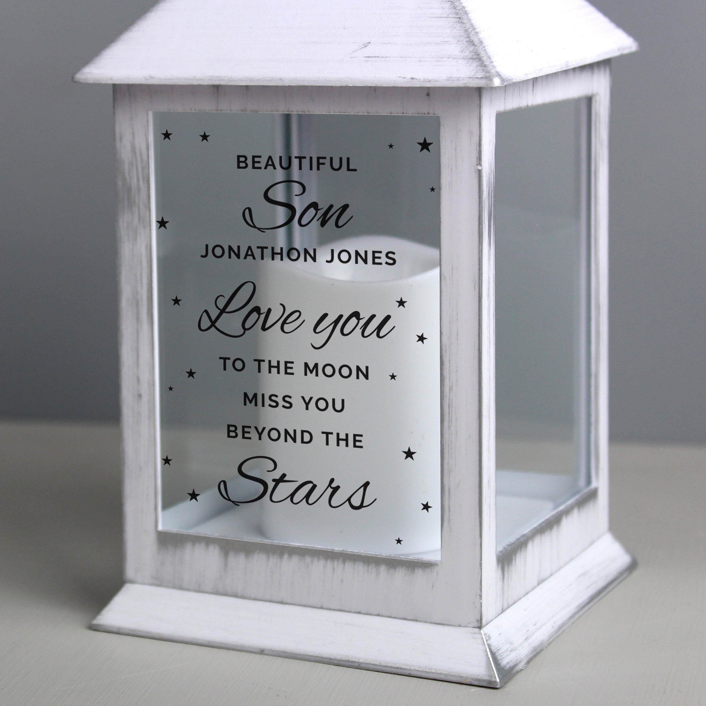 Personalised 'Miss You Beyond The Stars' White Lantern