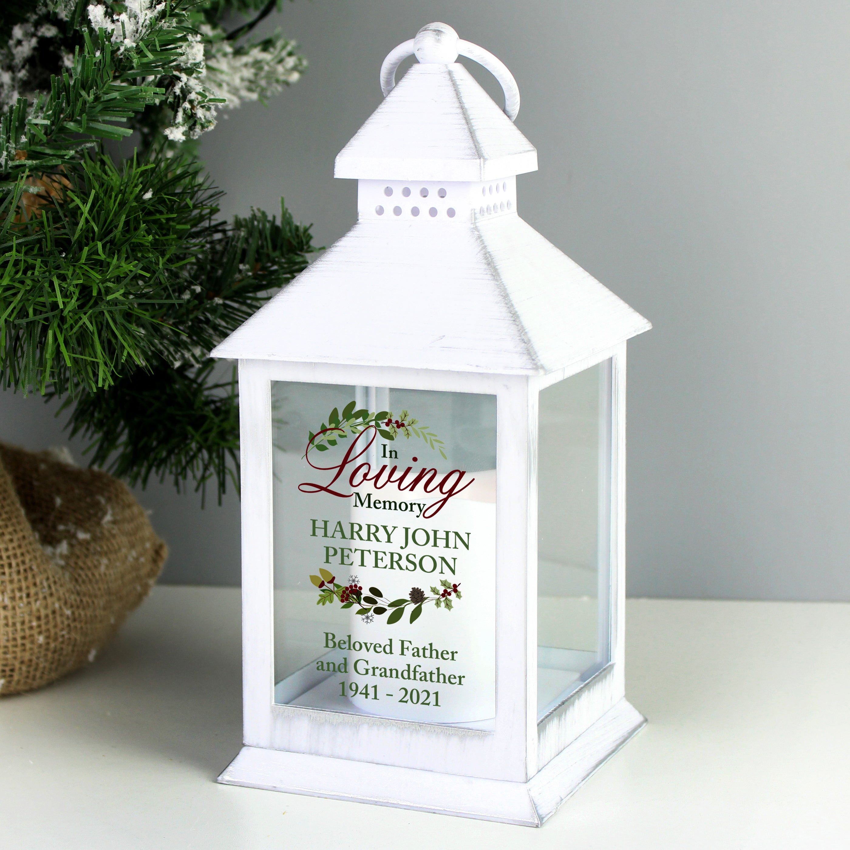 Personalised In Loving Memory White Lantern