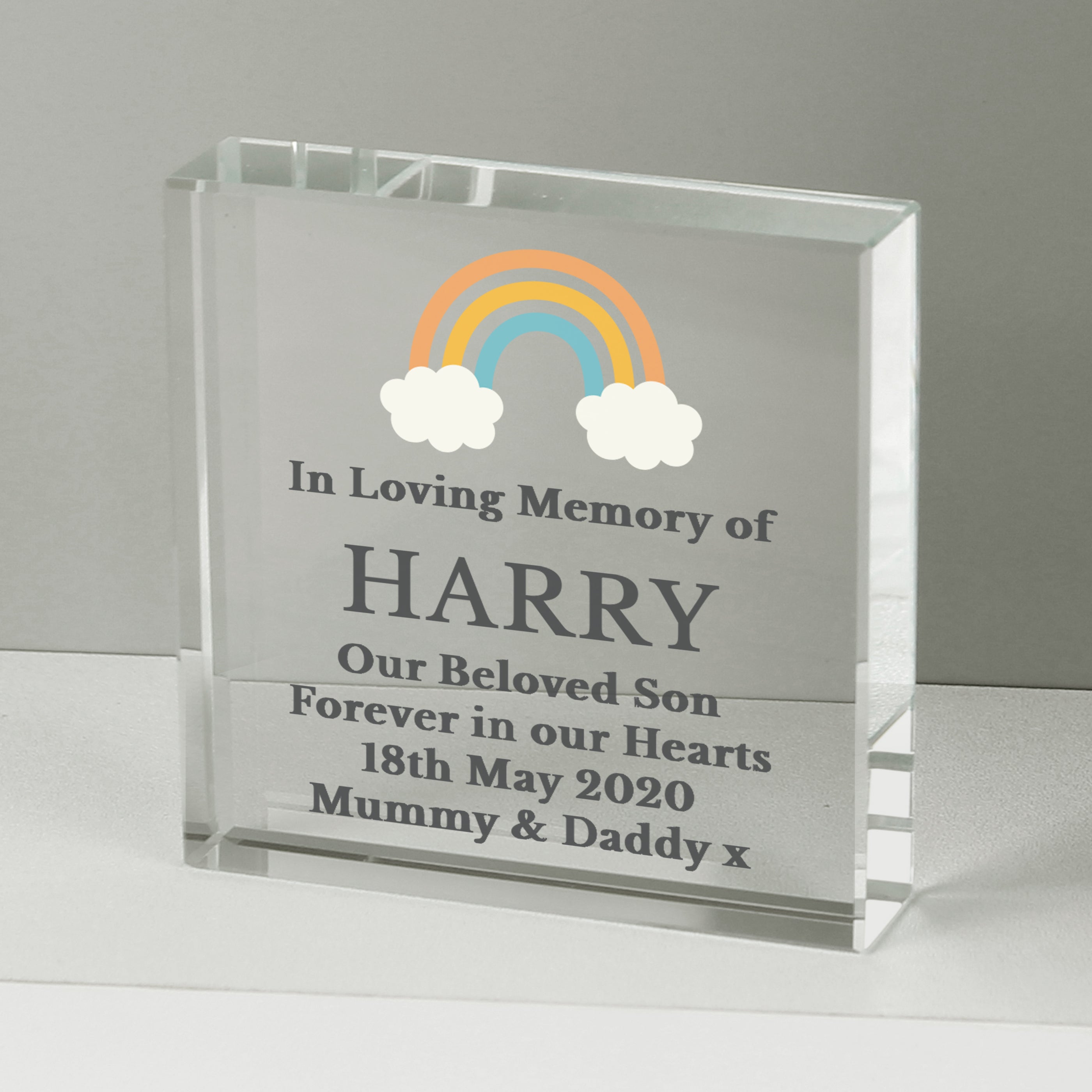 Personalised Rainbow Memorial Large Crystal Token