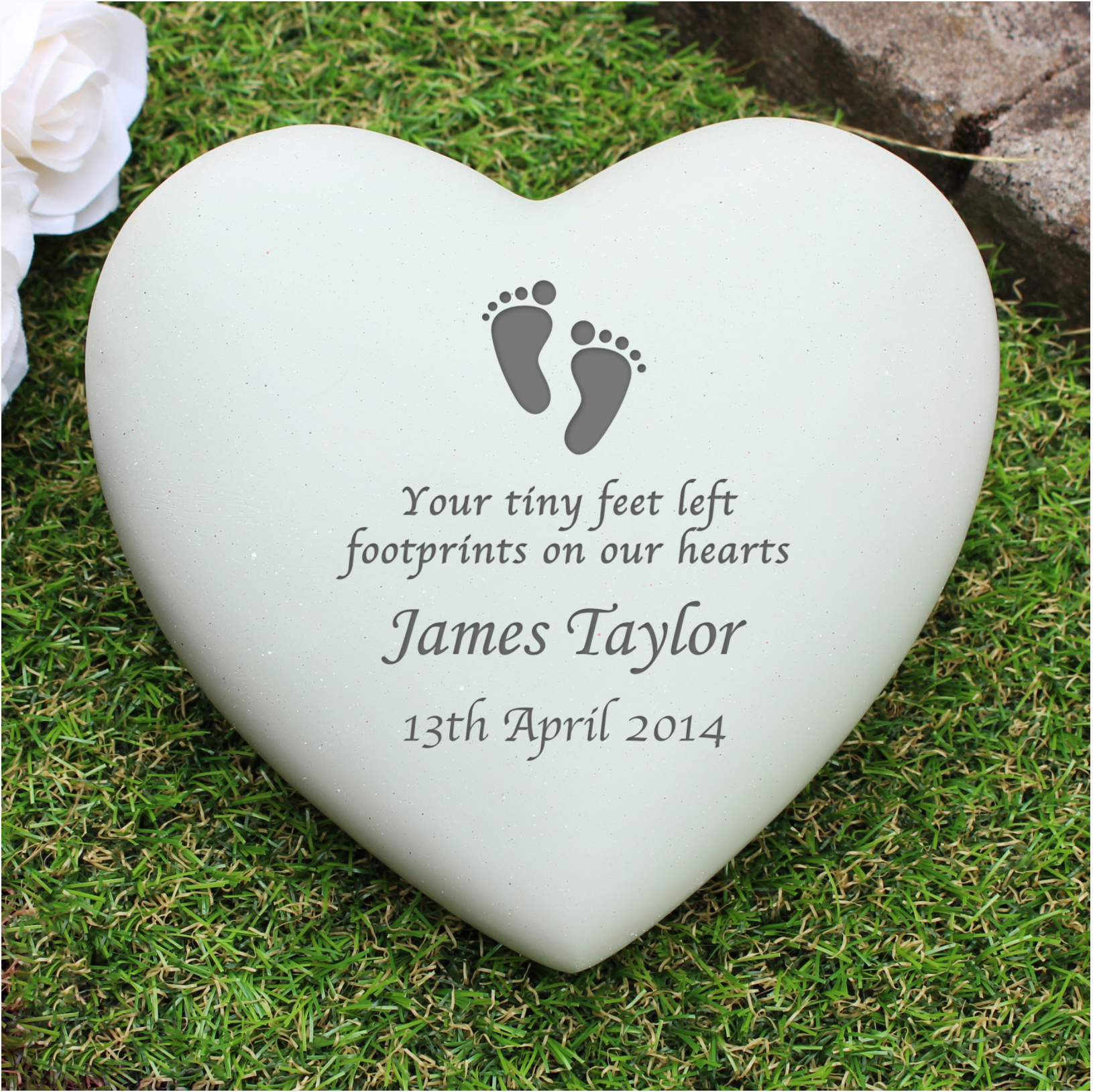 Personalised Heart Graveside Memorial with Footprints Design