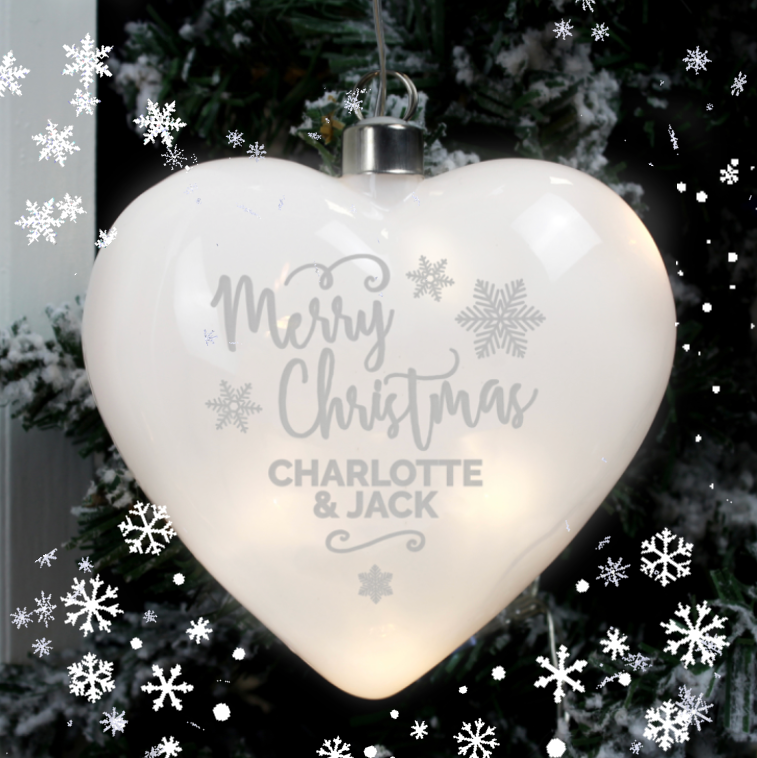 Personalised Merry Christmas LED Hanging Glass Heart