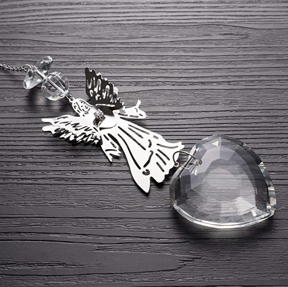 Crystal Heart Metal Angel Memorial Sun Catcher