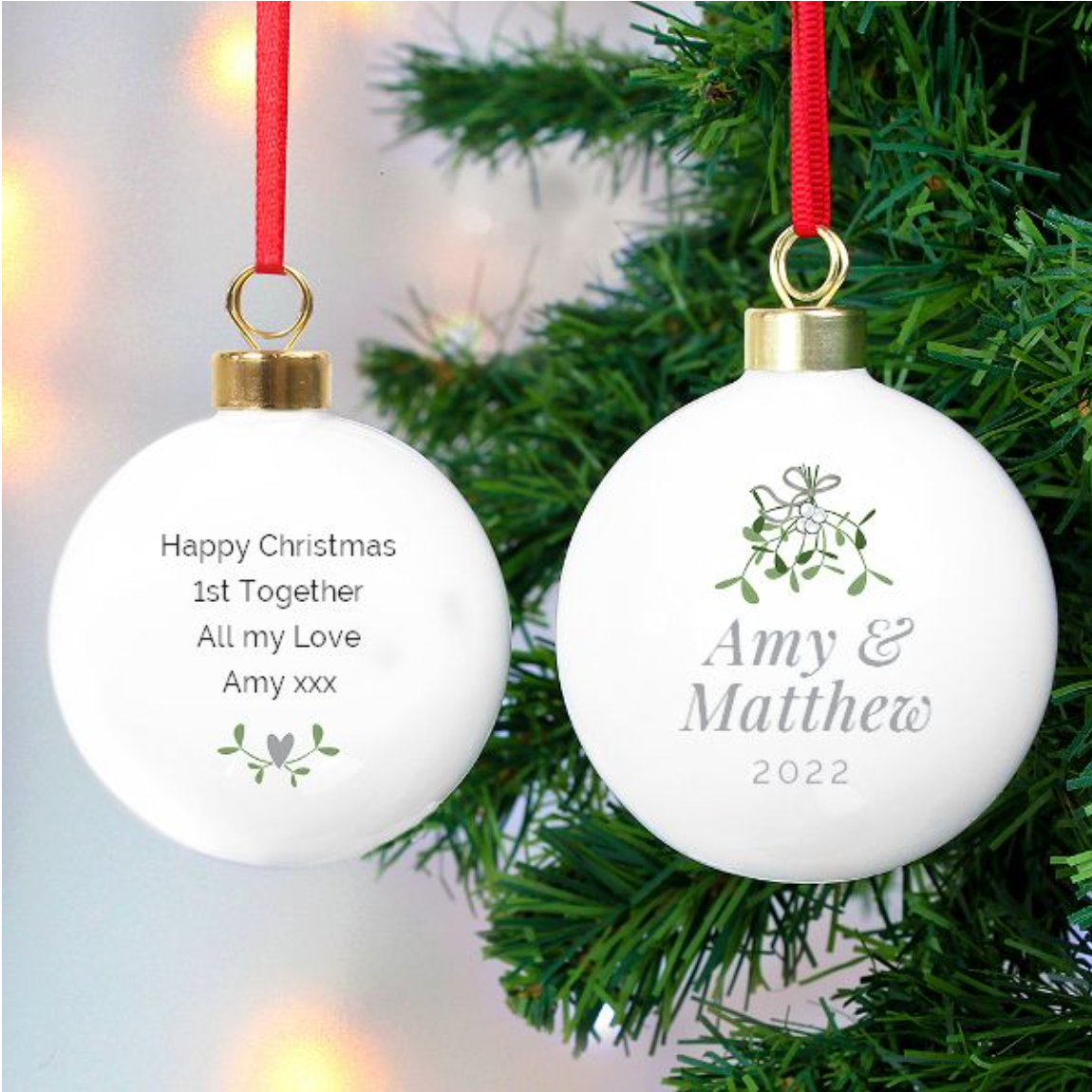 Personalised Couples Mistletoe Bauble