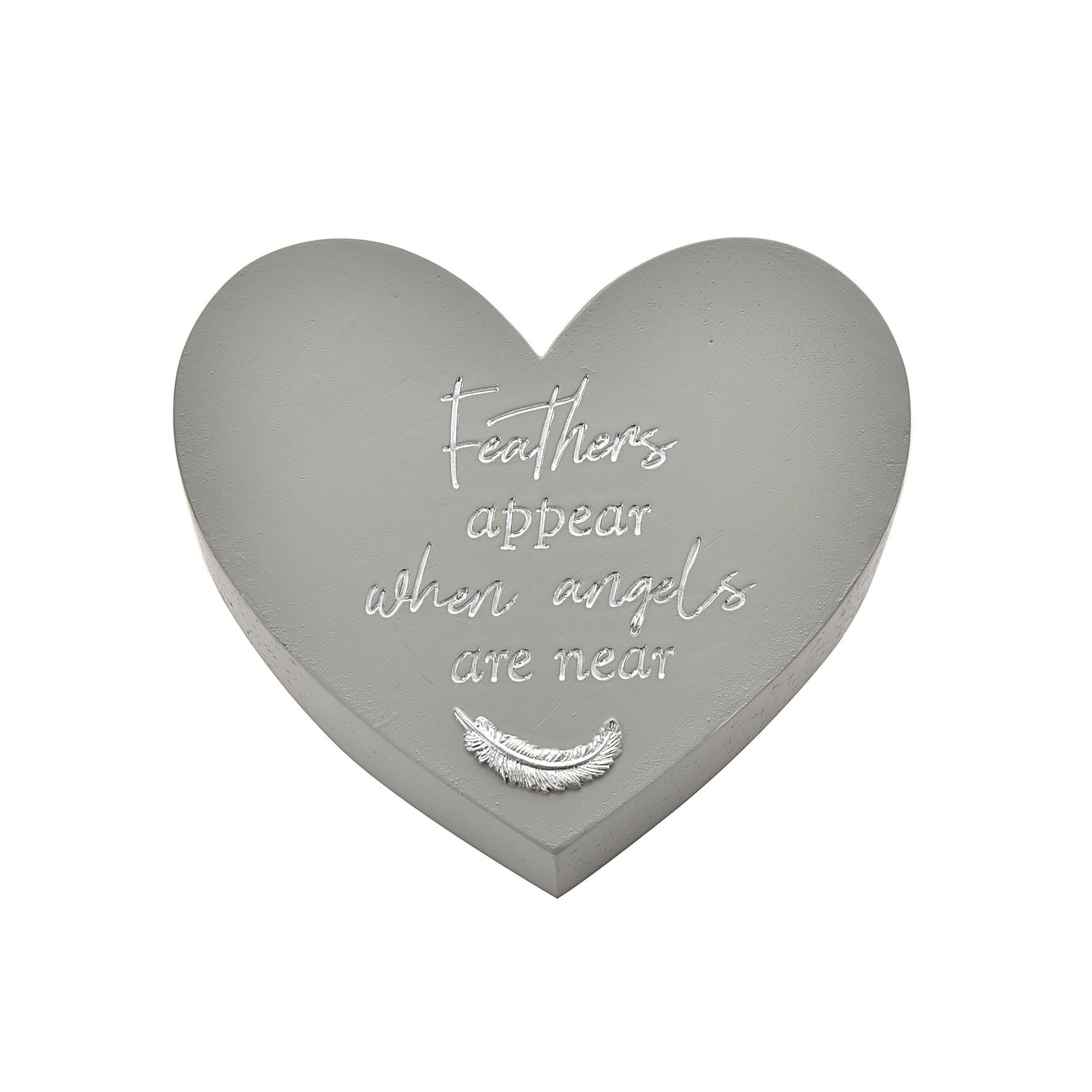 Graveside Heart Shaped Grey Memorial Plaque  - Feathers Appear