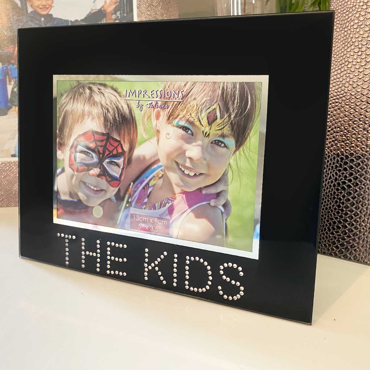 'The Kids' Photo Frame, Black Glass Crystal Details