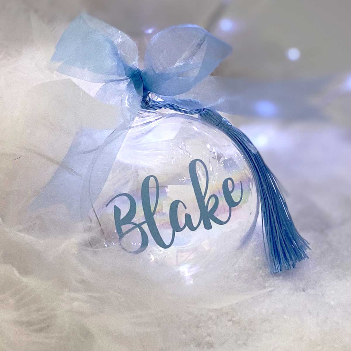 Personalised 'Any Name' Blue or Pink Iridescent Glass Bauble