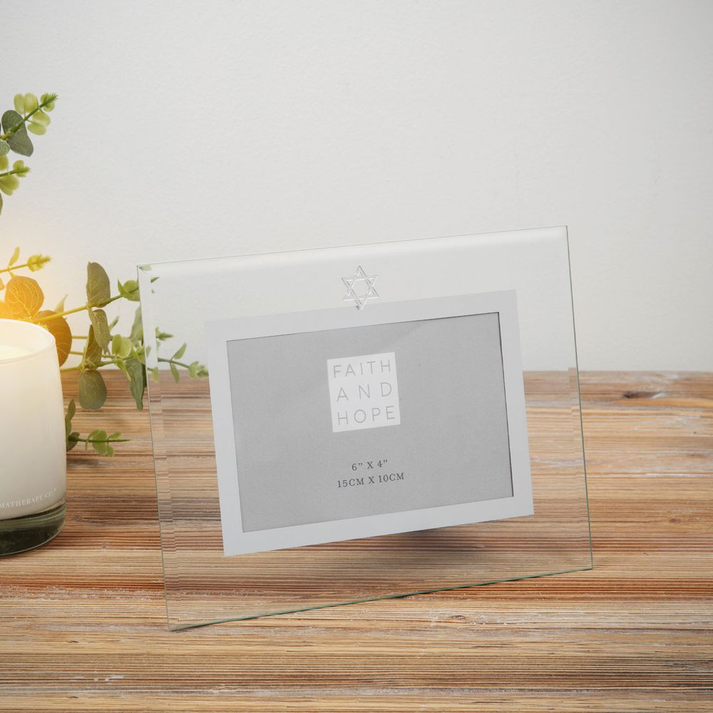 Faith & Hope Glass Photo Frame With Star Of David - 6