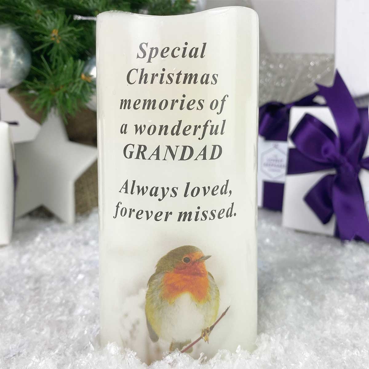 Robin Christmas Memorial LED Candle - Grandad