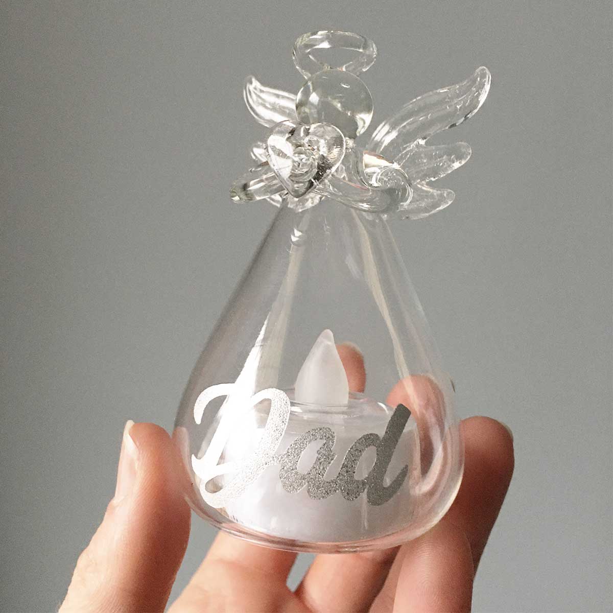 Glass Memorial Angel LED Candle Ornament