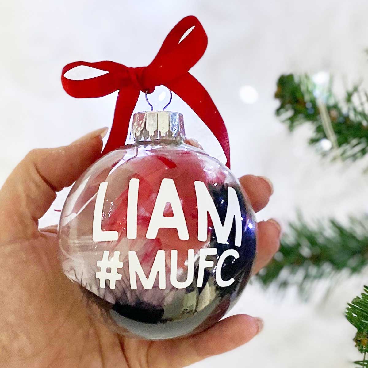 Personalised Sporting Club Colours Glass Christmas Bauble