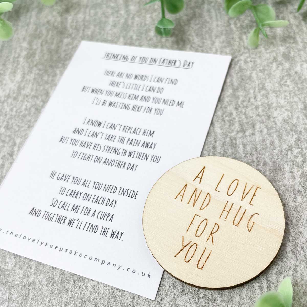 Thinking Of You On Father's Day Poem + Love & Hug Wooden Disc