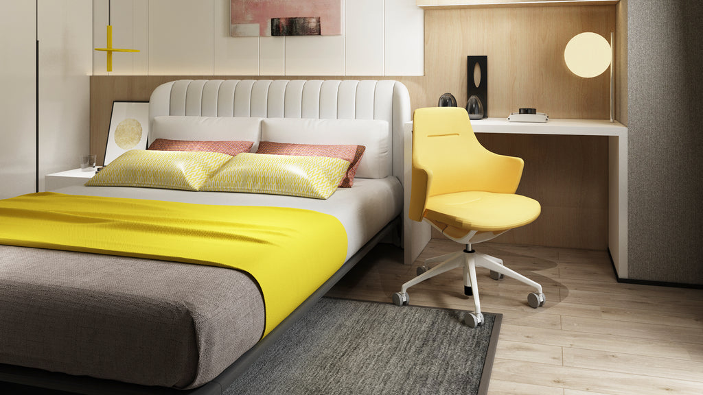 Yellow stylish work chair in bedroom