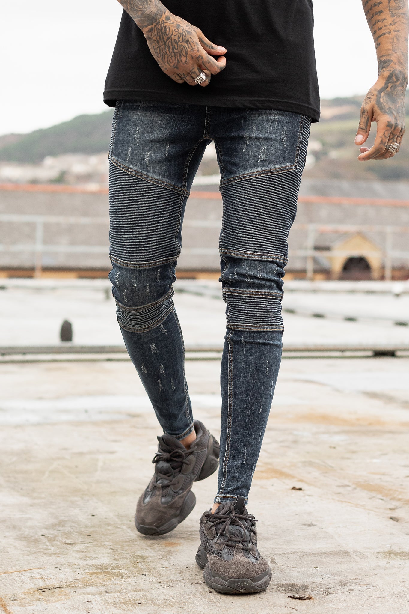 ribbed biker jeans