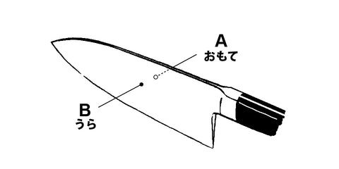 両刃の包丁の表面と裏面の図解