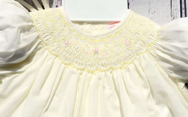 Petit Ami Girls Maize Yellow Smocked Bishop Dress with Bonnet & Bloome ...