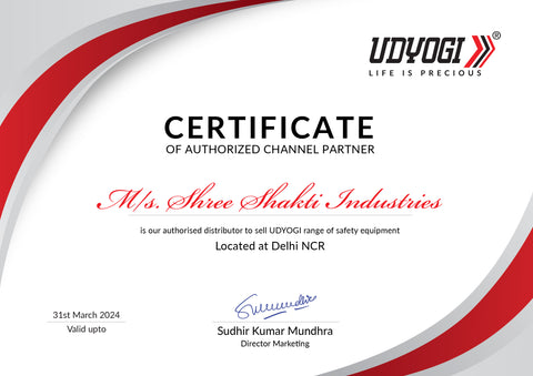 Dealership certificate showing Shree Shakti Industries as Authorised distributor of Udyogi