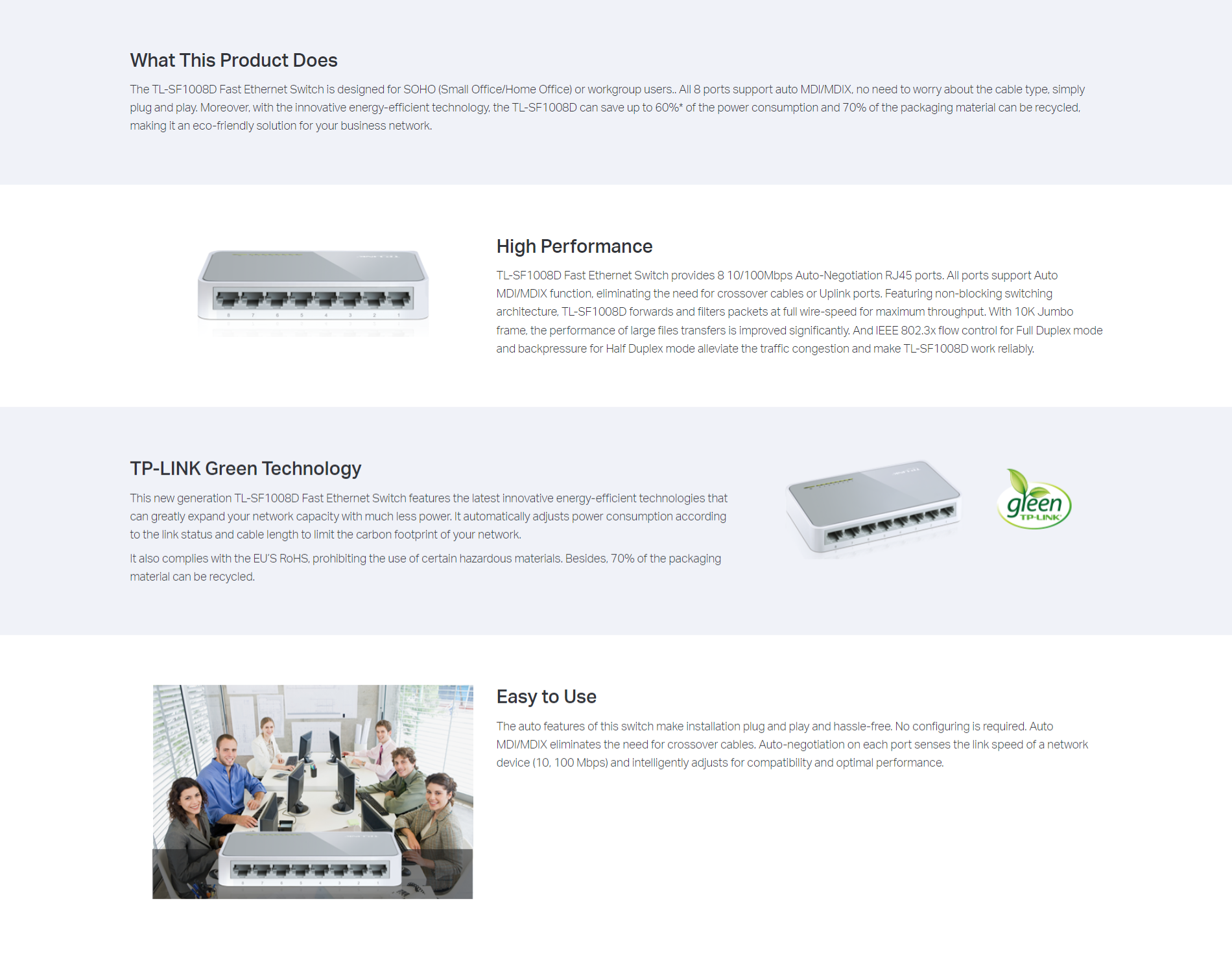 Switch RJ45 TP-Link TL-SF1008D 10/100 Mbps 8 Ports