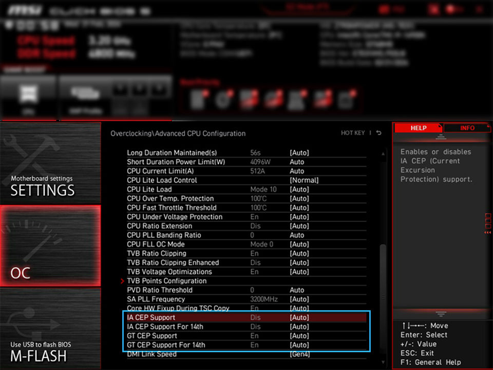 Enable or disable CEP functions in Advanced Mode \ Overclocking \ Advanced CPU Configuration