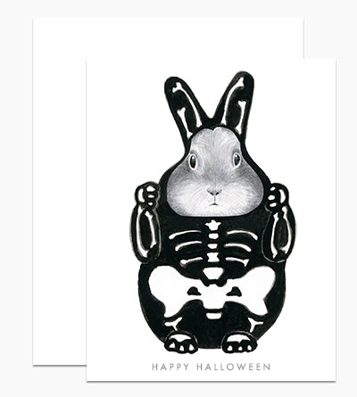 Bunny in a Skeleton Costume Halloween Greeting Card