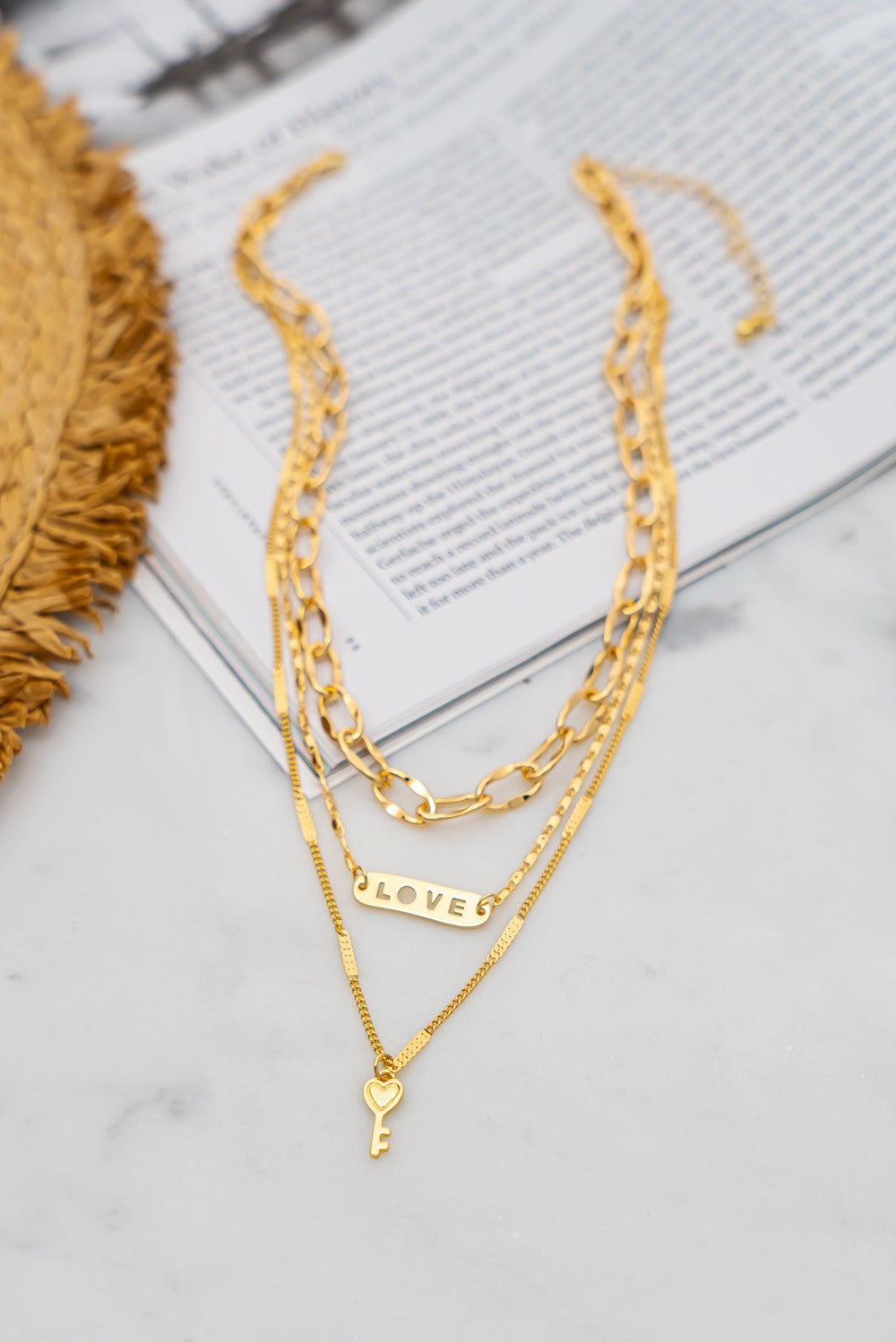 Gold "Love" Plate Necklace