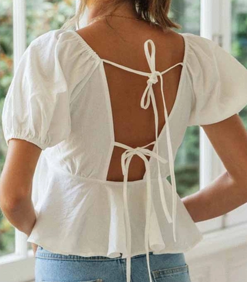 White V-Neckline Ruffled Top