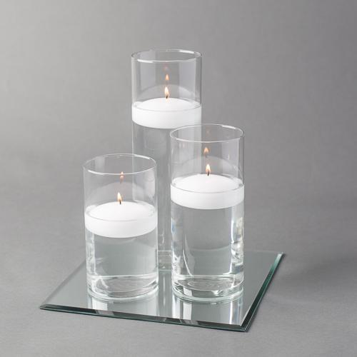 Eastland Square Mirror and Cylinder Vase Centerpiece with Richland 3" Floating Candles Set of 84