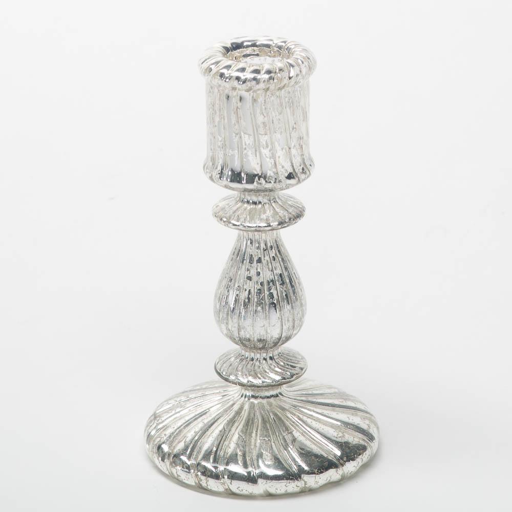 Richland Ribbed Unique Mercury Glass Taper Candle Holder 7"