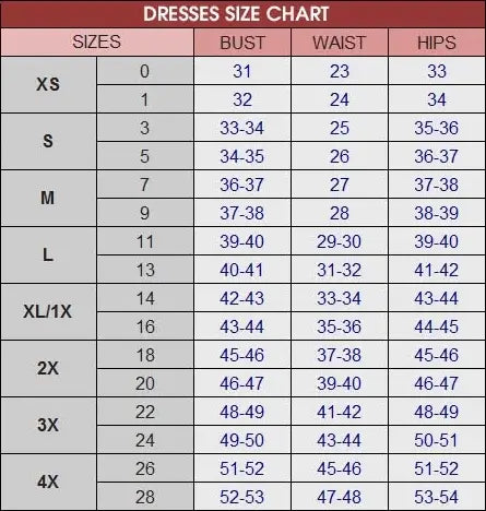 Dresses Sizechart