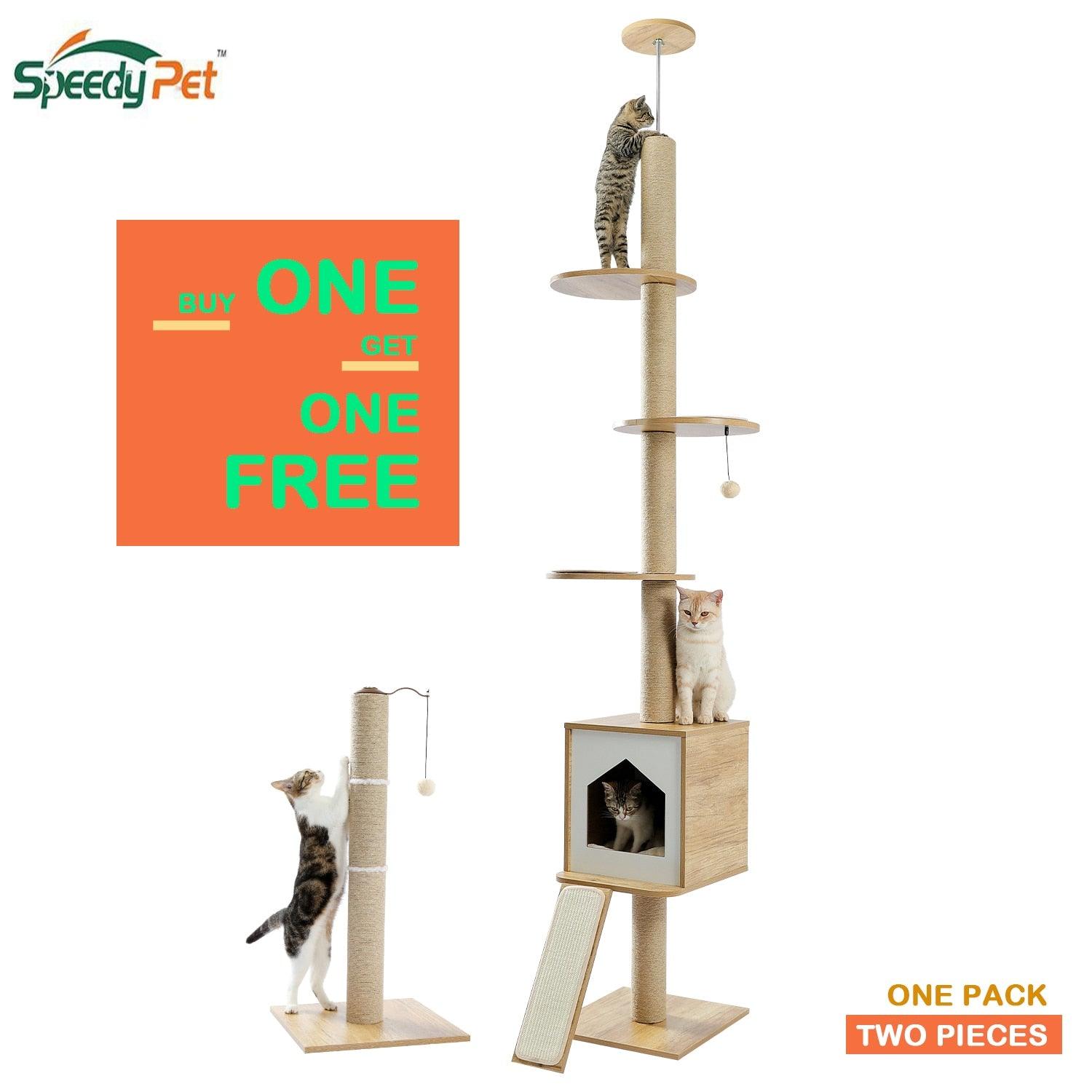 Modern Cat Climbing Tower with a Scratcher Multi-layer Floor-to-Ceiling Cat Tree with Condo Scratching Post Toy 260cm Beige