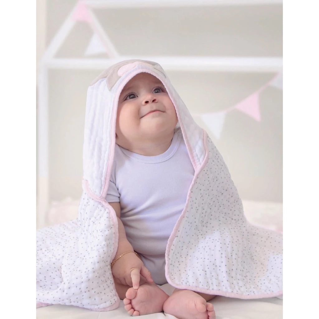 Toalha de Banho Soft com Capuz Bordado 3 Camadas – Papi Friends Bebê Bichinhos 90x75cm