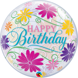 22 inch Happy Birthday Filigree Flowers Bubble Balloons