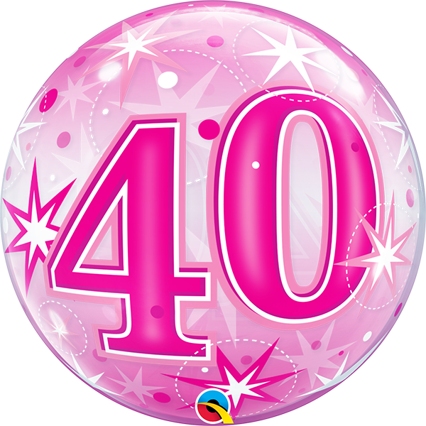 40th Birthday Milestone Age Pink Starburst Sparkle Bubbles Balloon