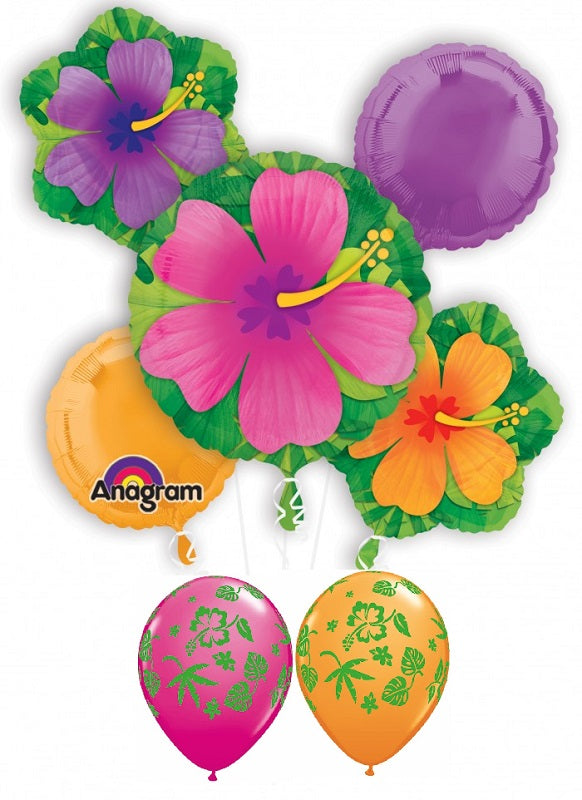 Hawaiian Luau Tropical Hibiscus Flowers Balloons Bouquet | Balloon Place