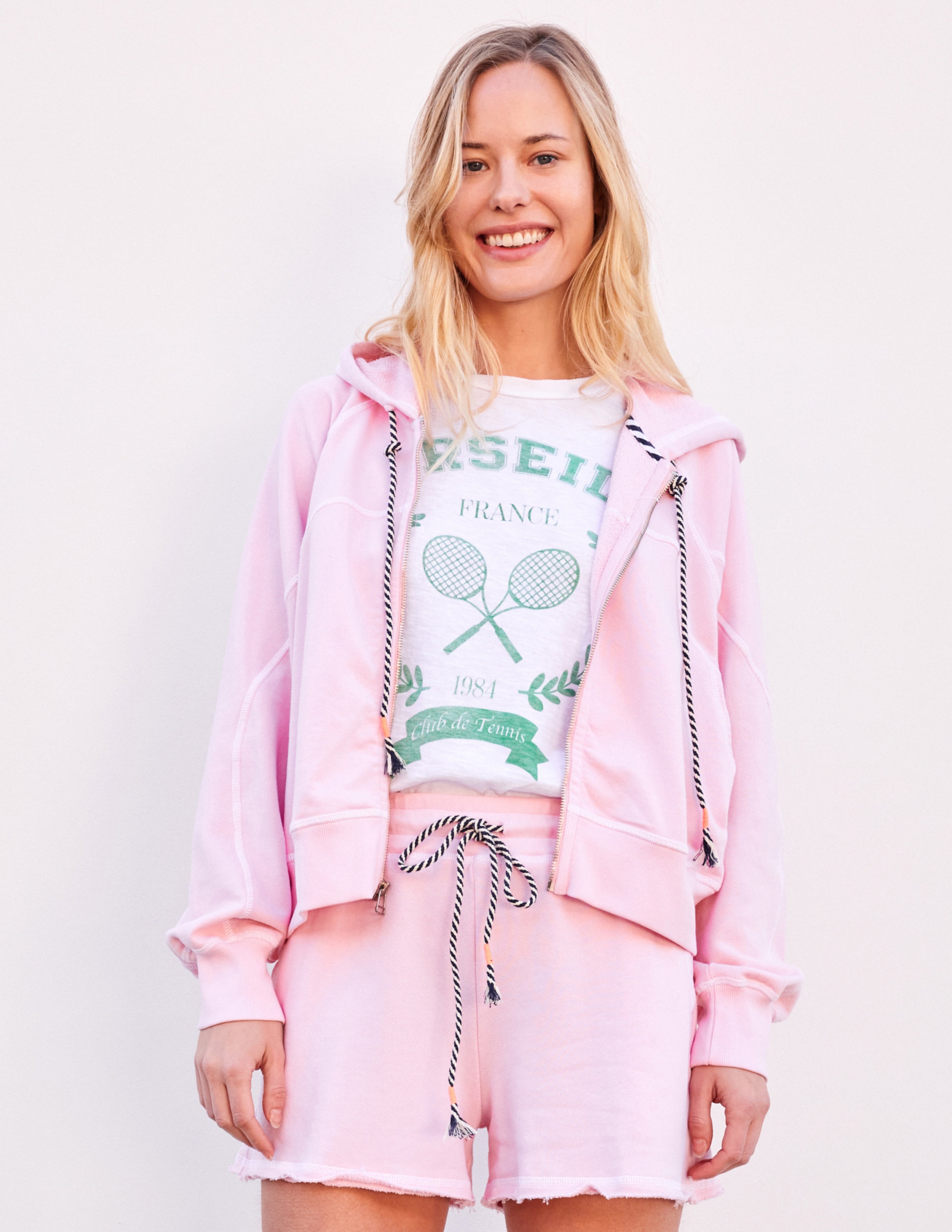 Image of Sundry Contrast Stitched Horizon Zip Hoodie in Candy
