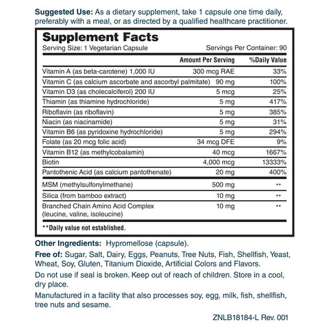 Nature's Lab Hair, Skin and Nails Supplement Facts