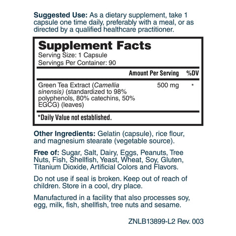 Green Tea Extract Supplement Facts