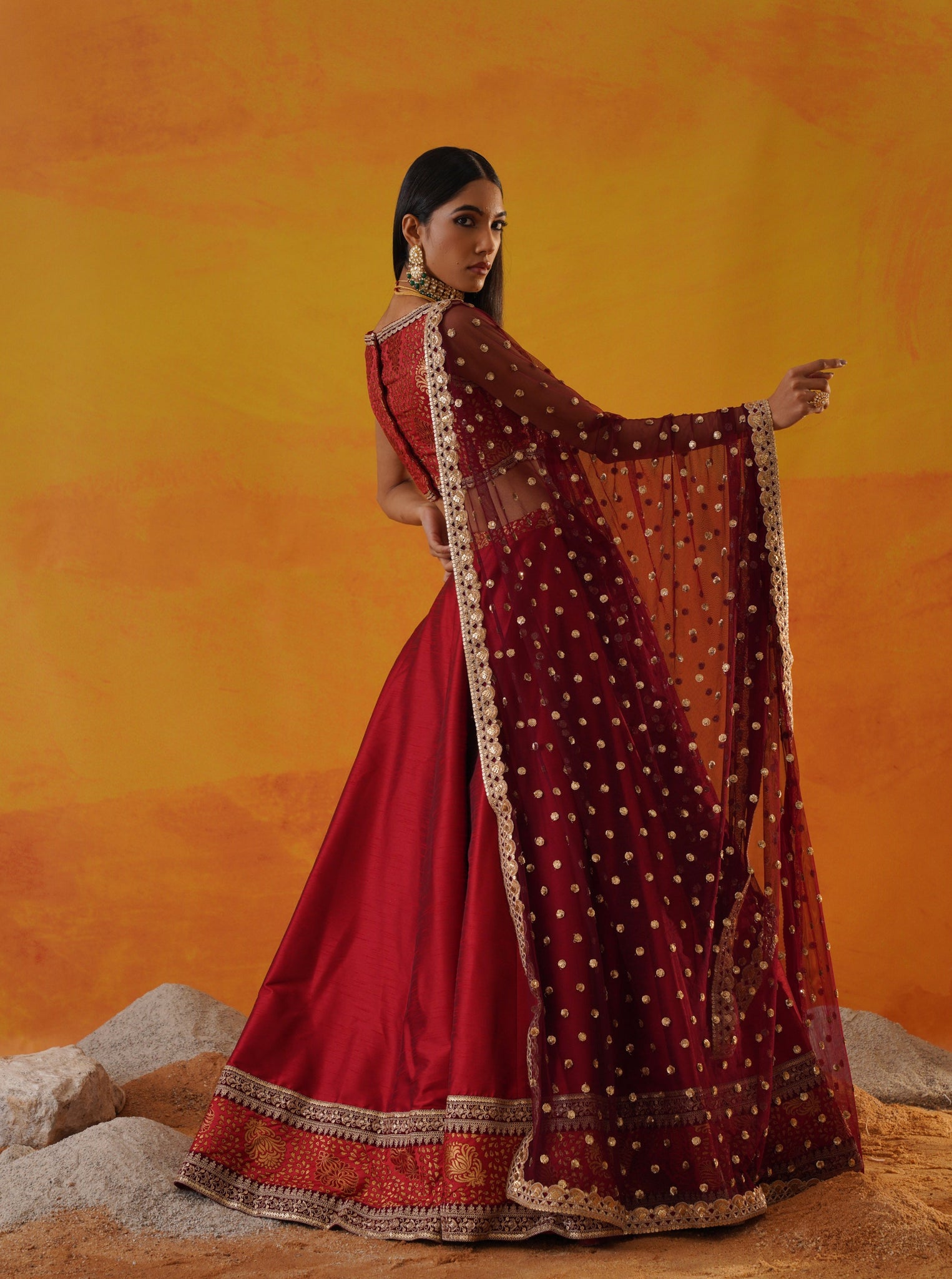 Online Sale Burgundy Maroon Bridal Lehenga Choli With Dori Work LLCV09732