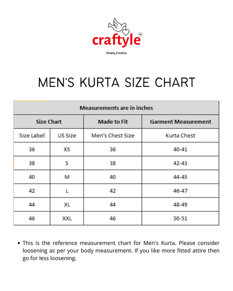 Reference Size Chart for Men's Kurta – Craftyle