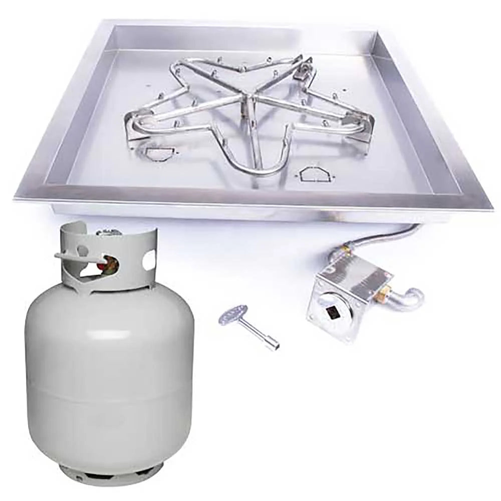HPC Fire Square Drop-In Torpedo Fire Pit Burner Kit for Small LP Tank Match Lit Ignition