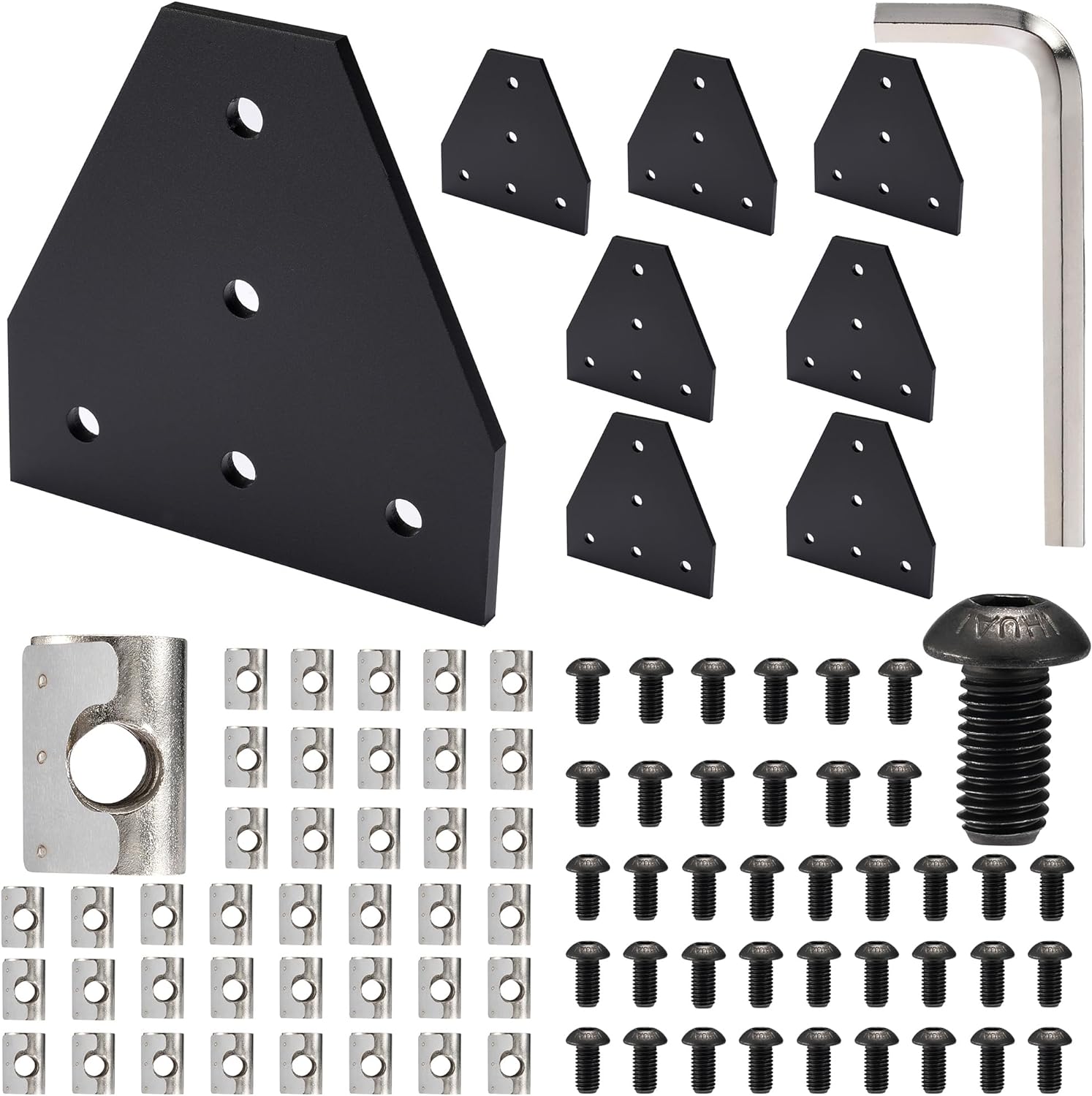 8 Sets T-Shape Corner Joint Plate Set Black for 4040 Series Aluminum Extrusion Profile with 40pcs M8 Spring T Nut 40pcs M8 Screw Bolt 1pcs Wrench Aluminum Rail 3D Printer Accessories