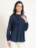 Cutyful Navy Blue Pintuck Workwear Shirt with Mandarin Collar