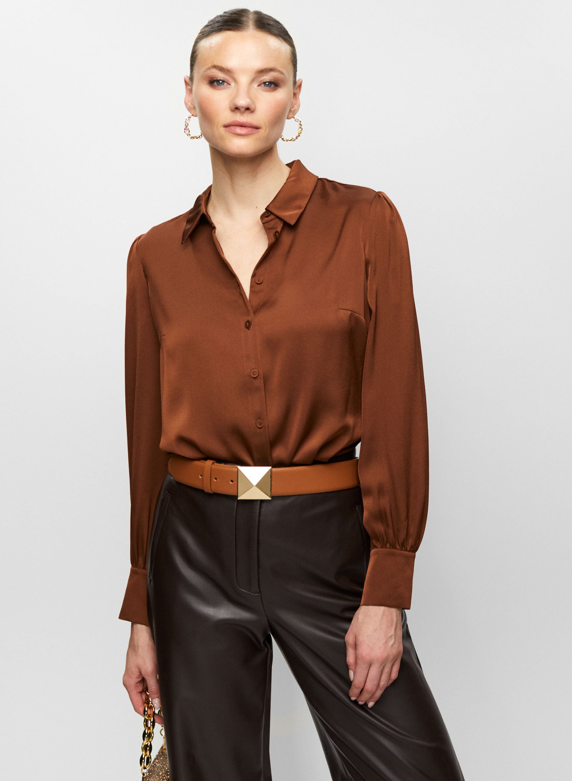 Button Front Satin Blouse