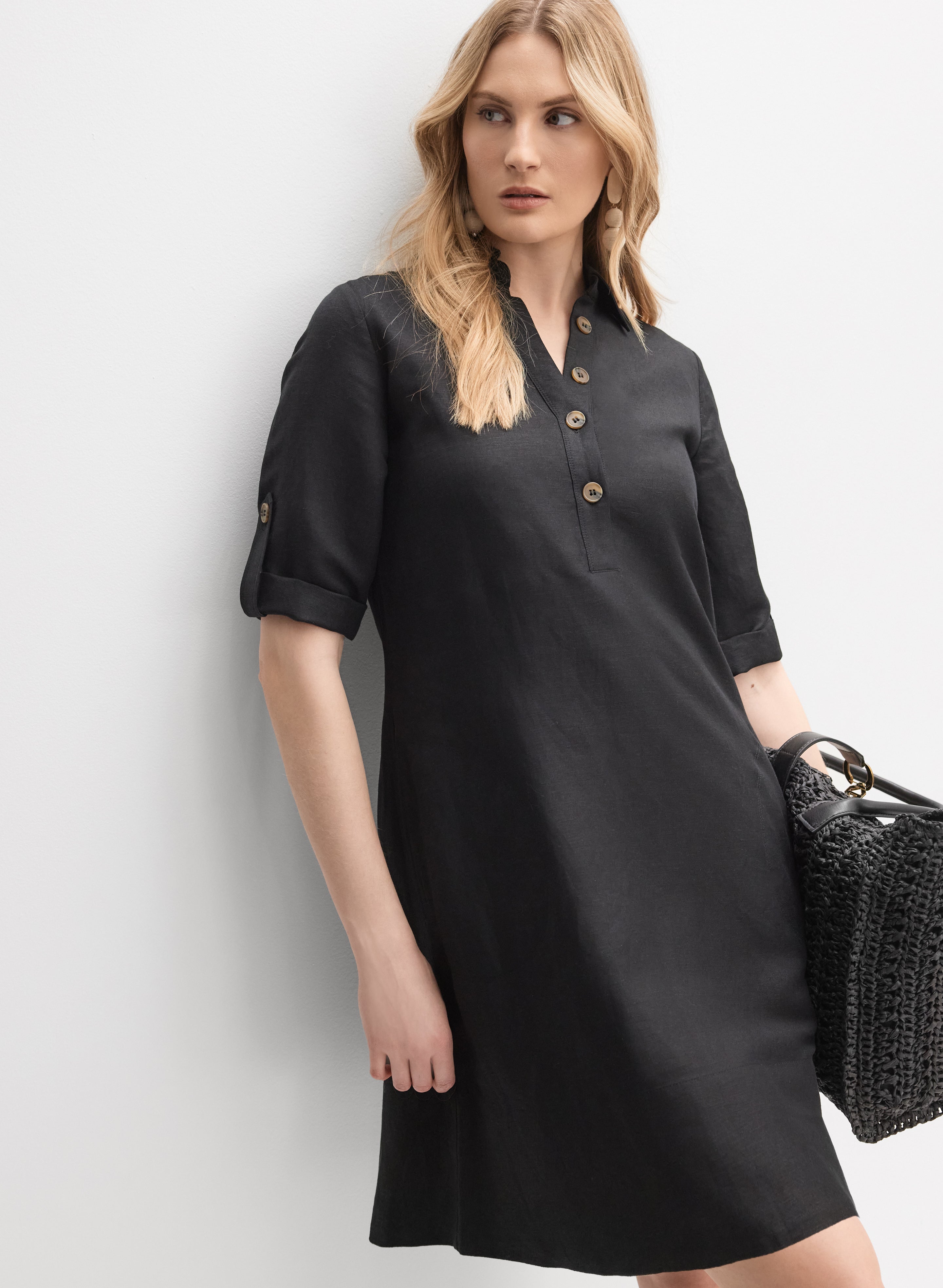 Robe-chemisier en mélange de lin