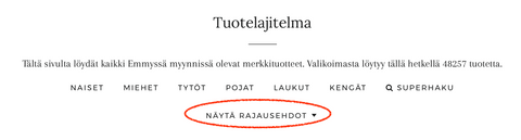 Rajausehtojen käyttö, emmy.fi