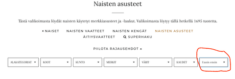 Tuotteiden lajittelu, emmy.fi