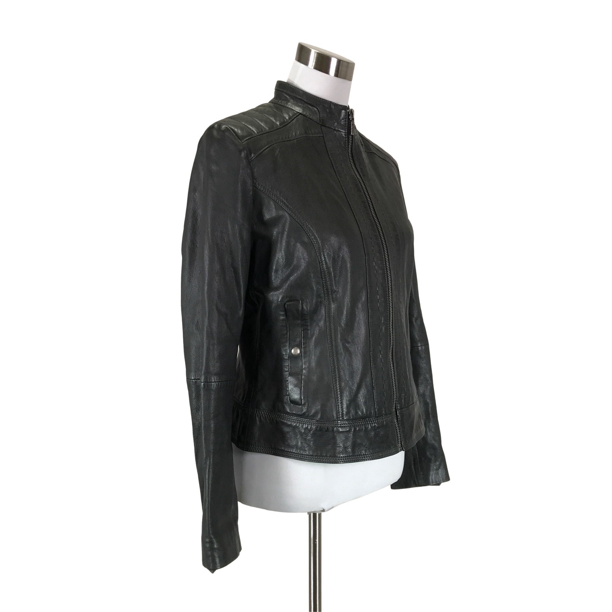 Women's Hugo Boss Leather jacket, size 38 (Grey) | Emmy