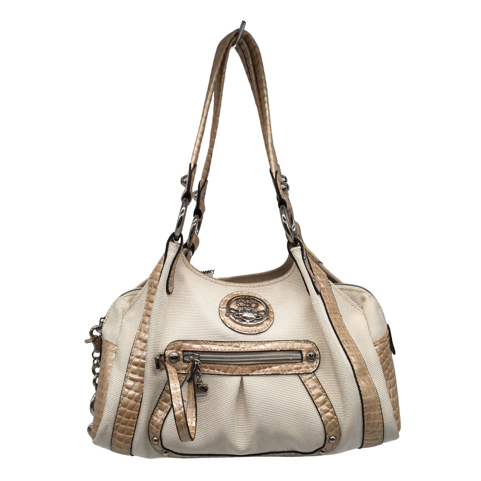 Kathy Van Zeeland Belted Shopper Handbag Purse White/Cream w Jeweled  Adornment | eBay