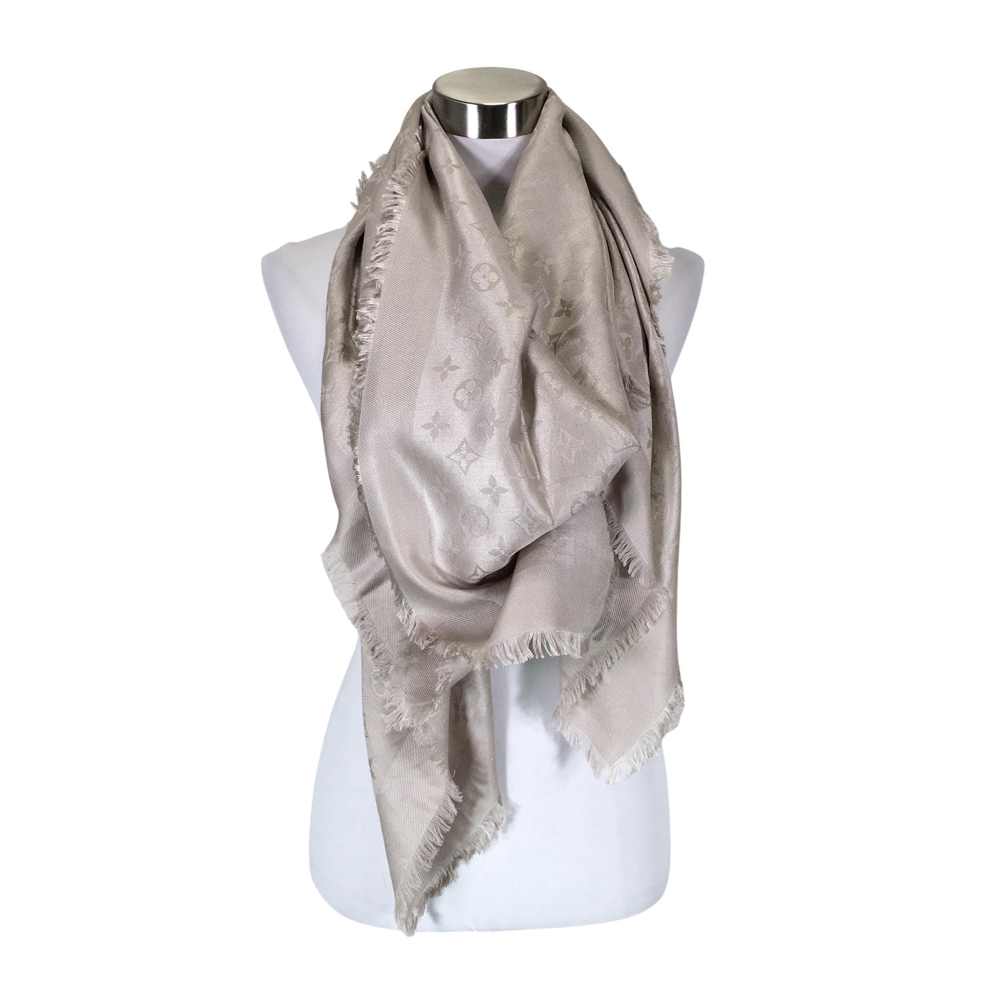 Louis Vuitton, Accessories, Louis Vuitton Monogram Grey Beige Silk Wool Shine  Shawl
