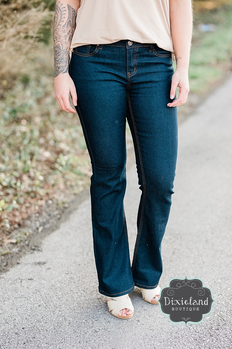 dark denim bootcut jeans